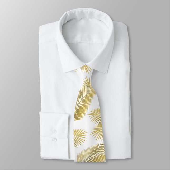Gold Foil Palm Leaves Pattern Tie (Tied)