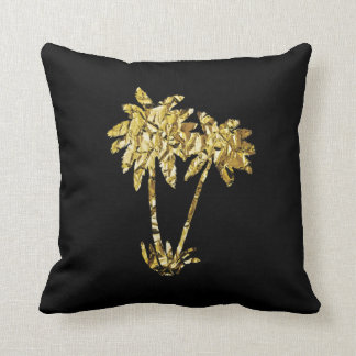Gold Foil Palm Trees on Black Cushion