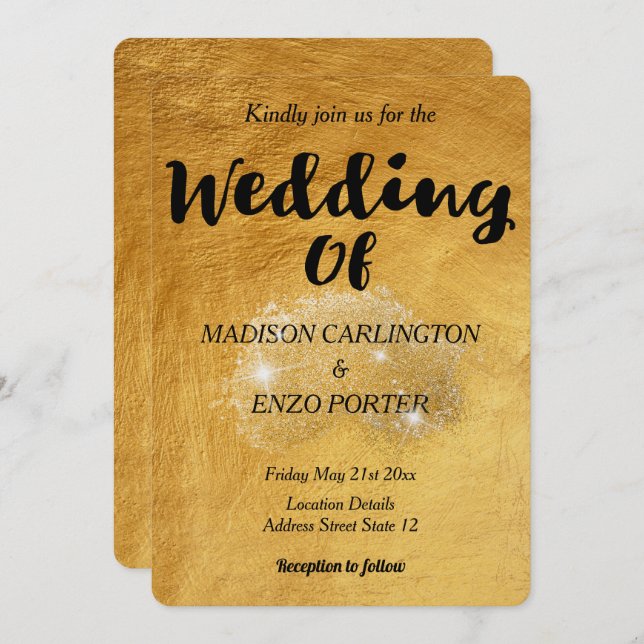 Gold Foil Paper Texture Glitter Invitation (Front/Back)