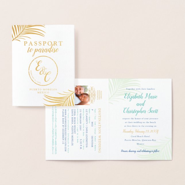 Gold Foil Passport Tropical Wedding Invitation (Display)