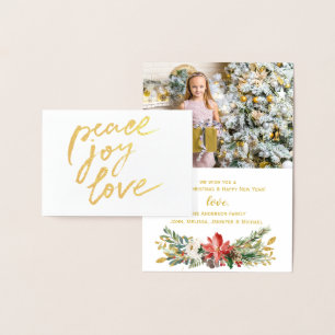 Gold Foil Peace Joy Love Holiday Christmas Photo Foil Card