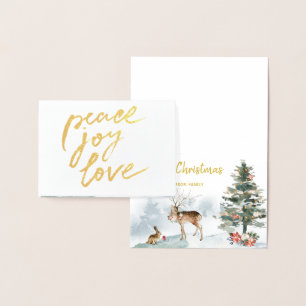 Gold Foil Peace Joy Love Woodland Christmas Card