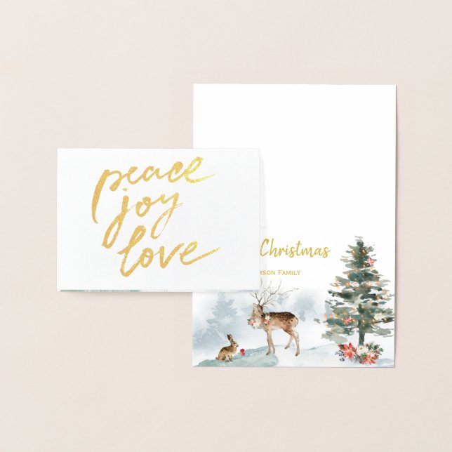 Gold Foil Peace Joy Love Woodland Christmas Foil Card (Display)