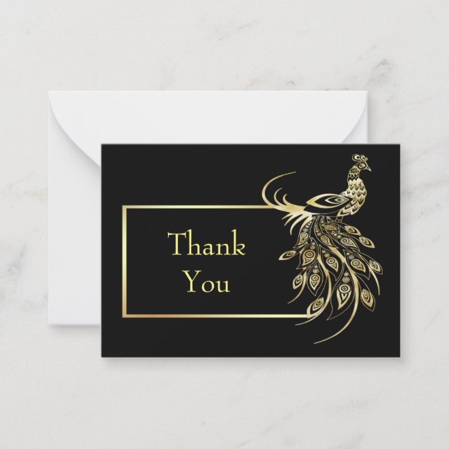 Gold Foil Peacock Bird Thank You Card (Front)