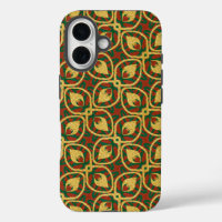 Gold Foil Peacock Feathers Red Green