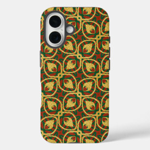 Gold Foil Peacock Feathers Red Green iPhone 16 Case