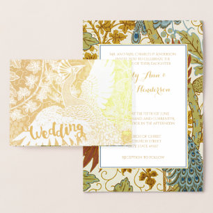 Gold Foil Peacock Typography Wedding Invitations