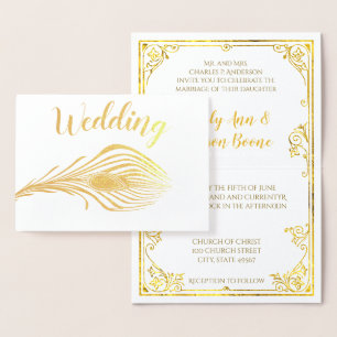 Gold Foil Peacock Typography Wedding Invitations