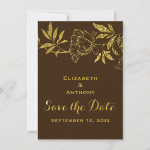 Gold foil peonies floral wedding Save the Date