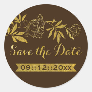 Gold foil peonies floral wedding Save the Date Classic Round Sticker