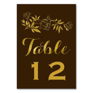 Gold foil peonies floral wedding table number