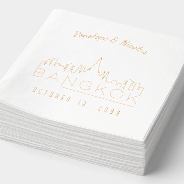 Gold Foil Personalised Bangkok Wedding Napkins (Detail)