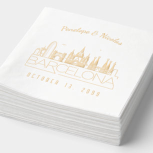 Gold Foil Personalised Barcelona Wedding Napkins