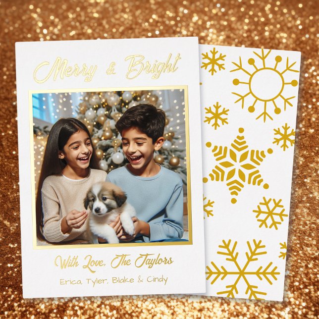 Gold Foil Personalised Family Photo Christmas Foil Holiday Card (Creator Uploaded)