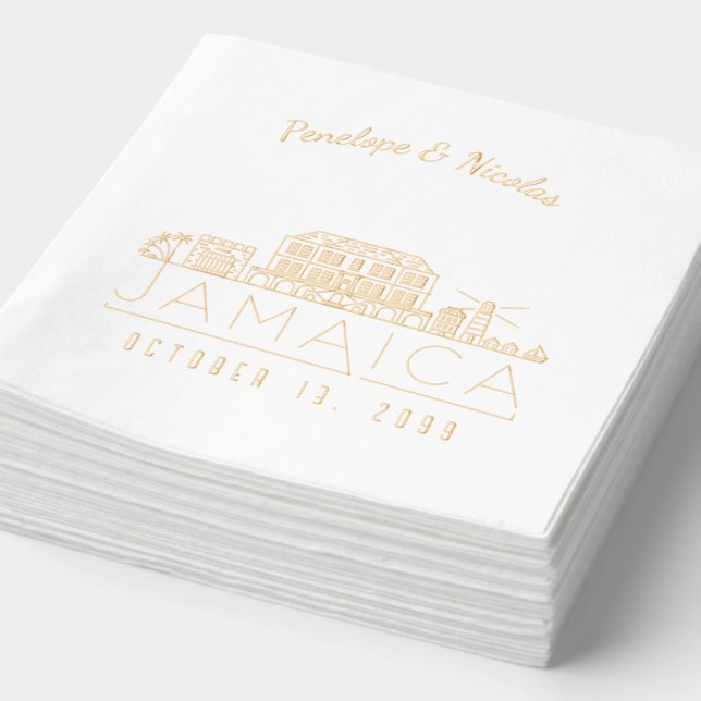 Gold Foil Personalised Jamaica Wedding Napkins (Detail)