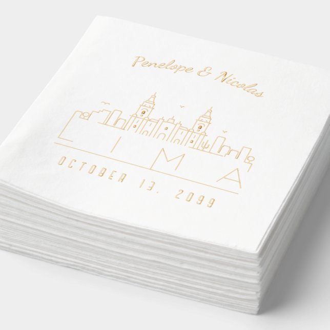 Gold Foil Personalised Lima Wedding Napkins (Detail)