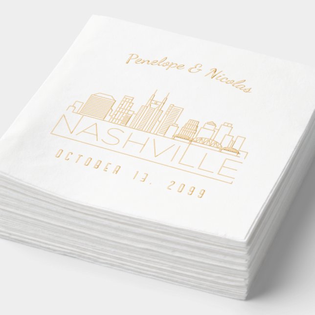 Gold Foil Personalised Nashville Wedding Napkins (Detail)
