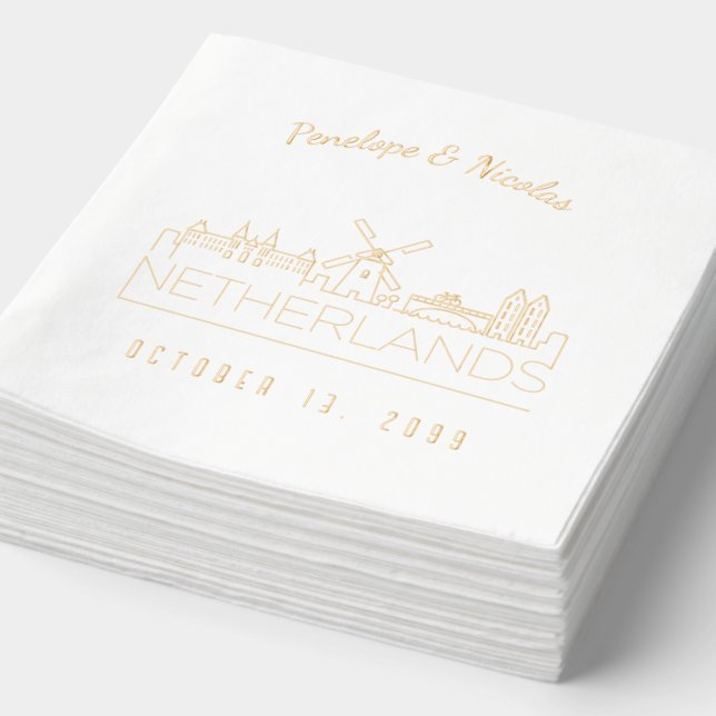 Gold Foil Personalised Netherlands Wedding Napkins (Detail)