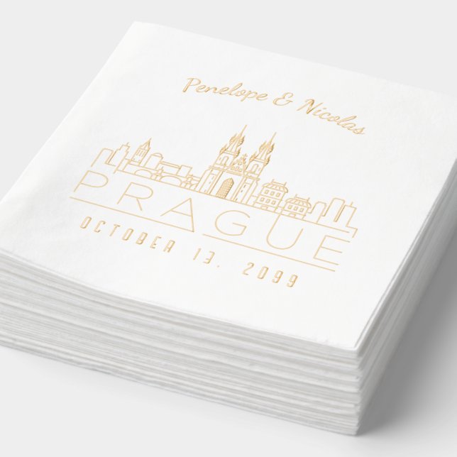 Gold Foil Personalised Prague Wedding Napkins (Detail)