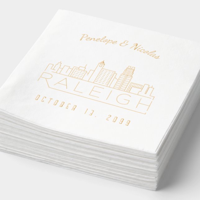 Gold Foil Personalised Raleigh Wedding Napkins (Detail)