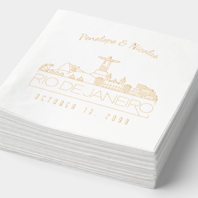 Gold Foil Personalised Rio de Janeiro Napkins (Detail)