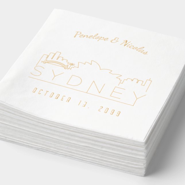 Gold Foil Personalised Sydney Wedding Napkins (Detail)