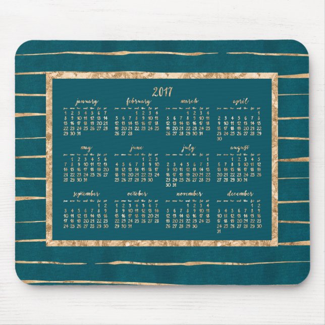 Gold Foil Petrol Yearly 2017 Calendar Mouse Pads (Front)