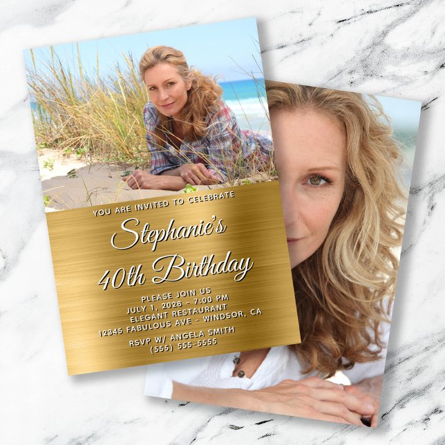 Gold Foil Photo 40th Birthday Invitation (Gold Foil Photo 40th Birthday Invitation)