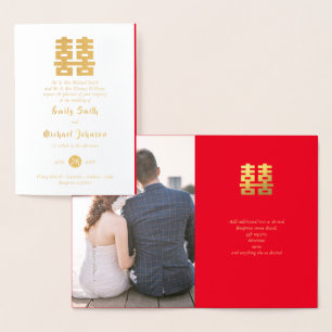 Gold FOIL PHOTO Chinese Happiness Wedding Red Card