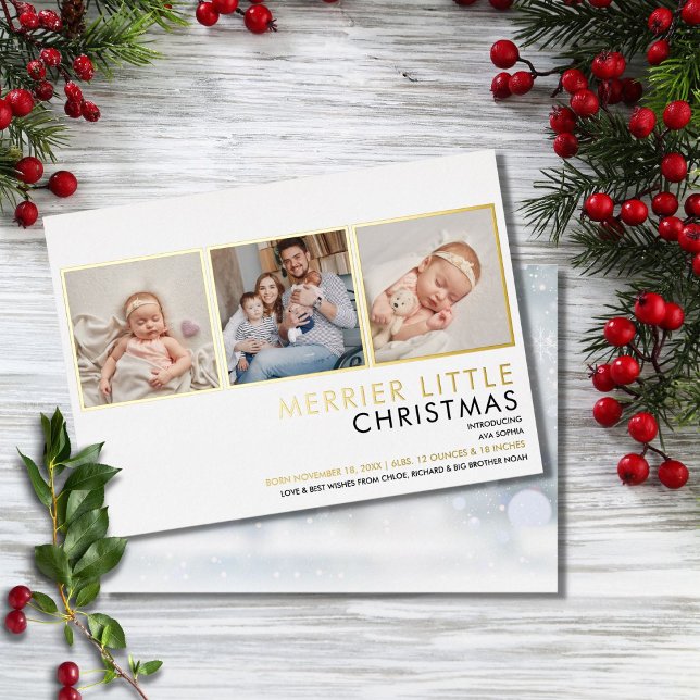 Gold Foil Photo Christmas Birth Announcement (Creator Uploaded)