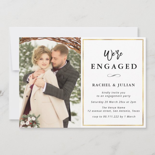 gold foil photo engagement party invitation (Front)