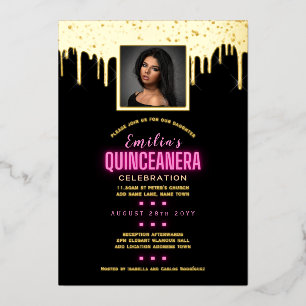 Gold Foil PHOTO Pink 15th Birthday Quinceanera Foi
