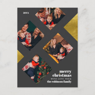 Gold Foil & Photo Squares Christmas Gallery Holiday Postcard