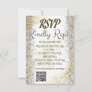 Gold Foil Photo Wedding RSVP QR Code Card