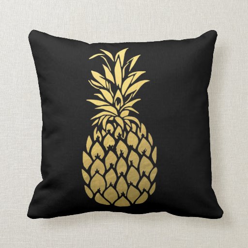 Image of Gold Foil Pineapple Black Throw Pillow