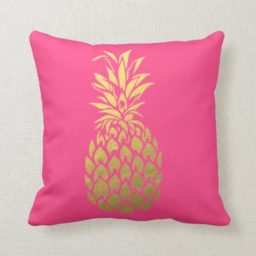 Image of Gold Foil Pineapple Pink Throw Pillow