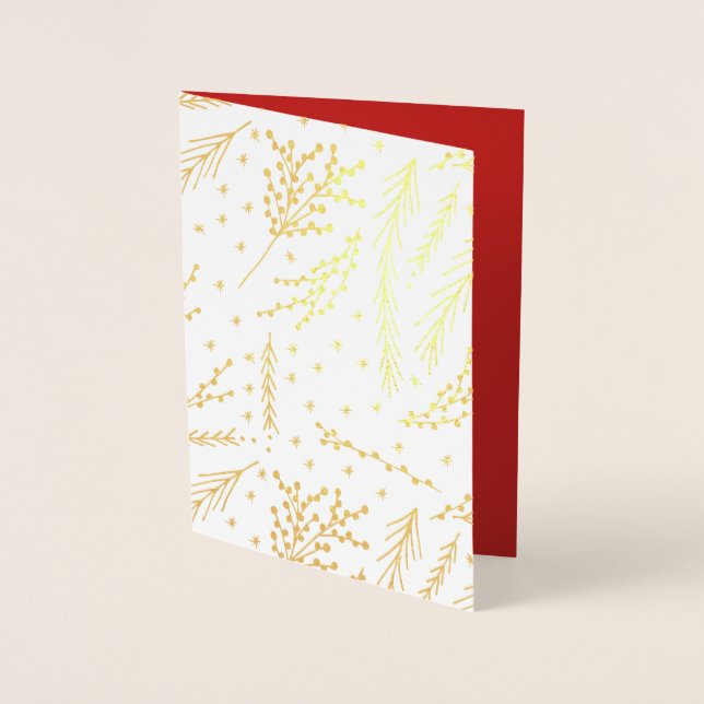 Gold Foil Pines Christmas Holiday Greeting Card (Front)