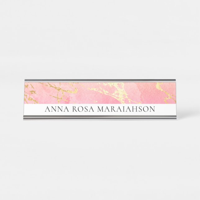 *~ Gold Foil Pink Peach Cosmic Universe AP3  Desk Name Plate (Front)