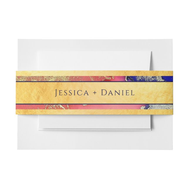 Gold Foil Pink Purple Named Wedding Invitation Belly Band (Front Example)