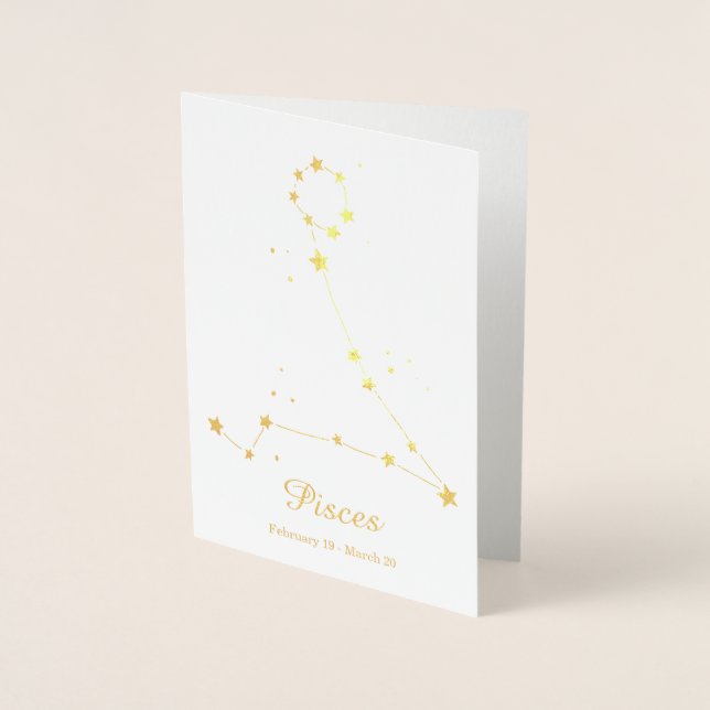 Gold Foil Pisces Zodiac Sign Constellation Card (Front)