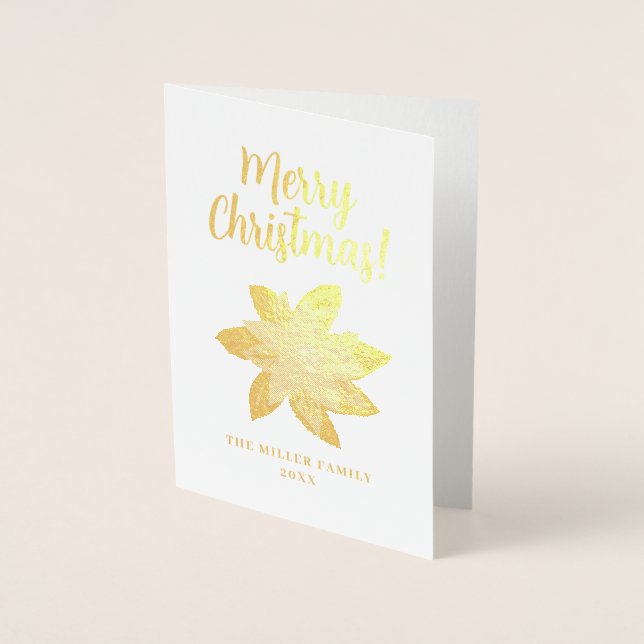 Gold foil poinsettia Christmas greeting card (Front)