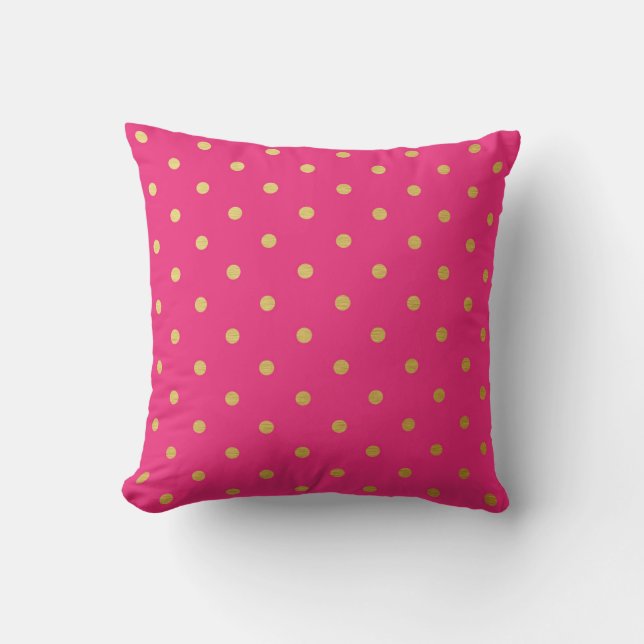 Gold Foil Polka Dots Modern Hot Pink Metallic Cushion (Front)