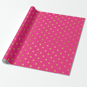Gold Foil Polka Dots Modern Hot Pink Metallic Wrapping Paper