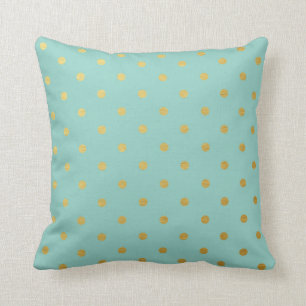 Gold Foil Polka Dots Modern Mint Blue Metallic Cushion