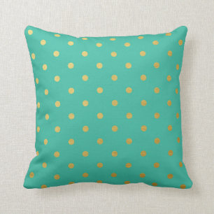 Gold Foil Polka Dots Modern Teal Blue Metallic Cushion