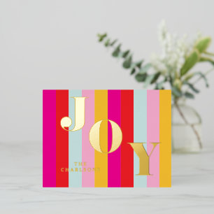 Gold Foil Post Card Holiday Stripes Christmas Mail