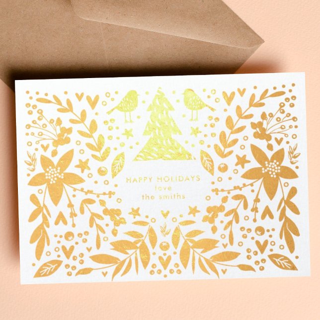 Gold Foil Pretty Birds and Flowers Christmas Card (Creator Uploaded)