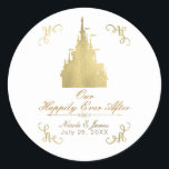 Gold Foil Princess Castle Storybook Wedding Classic Round Sticker<br><div class="desc">Customise with any text or leave blank.</div>