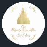 Gold Foil Princess Castle Storybook Wedding Classic Round Sticker<br><div class="desc">Customise with any text or leave blank.</div>