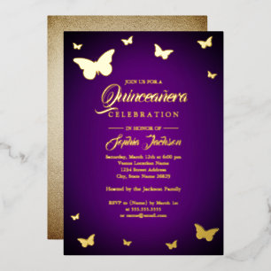 GOLD FOIL Purple Butterfly Quinceanera